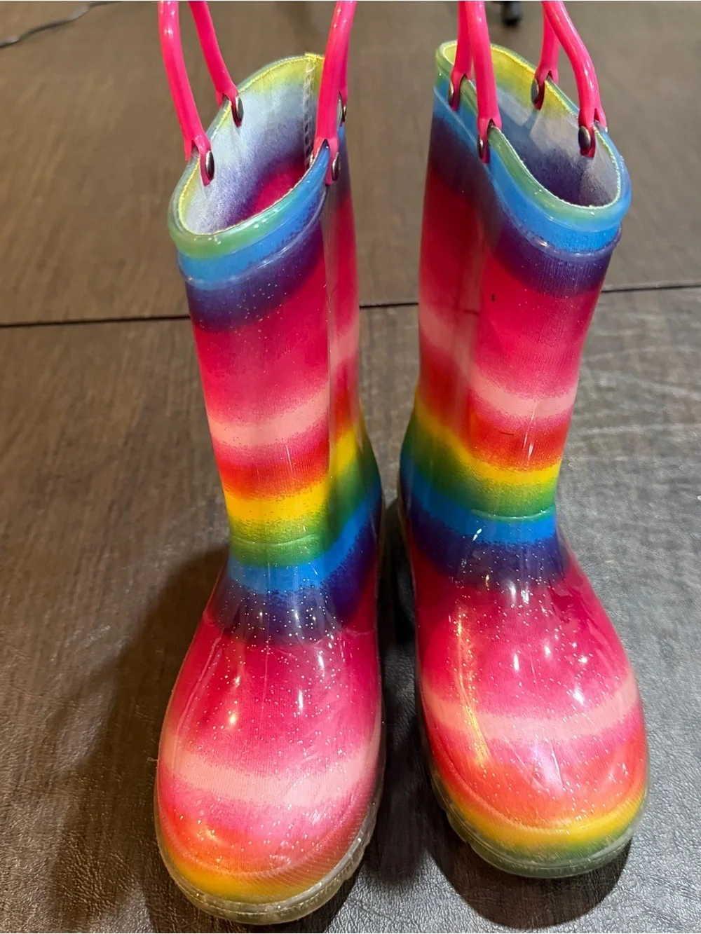 Kids Rainbow Stripe Waterproof Rain Boots - Pink Sz 1
